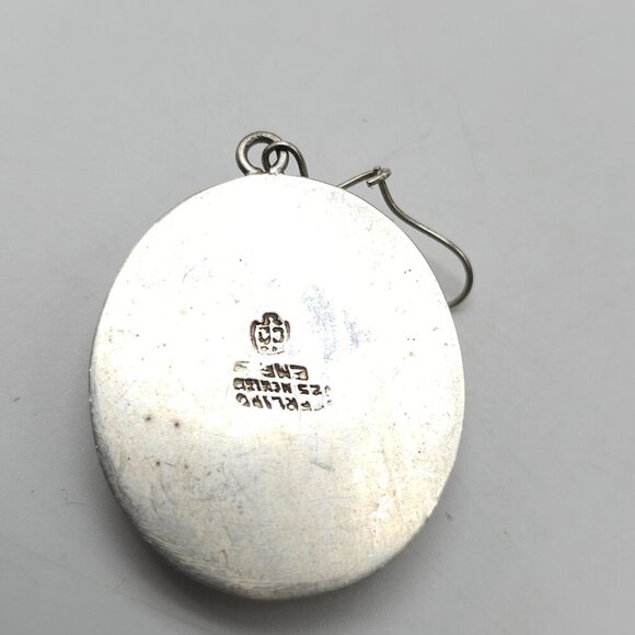 Taxco EMF Sterling Silver Tigers Eye Oval Earrings With Engraved Design - Picture 3 of 6